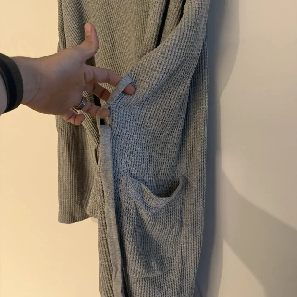 Polo Ralph Lauren Men's Hooded Thermal Robe Waffle Knit Beltes Pockets L XL Gray